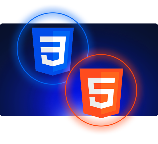 Ícones do HTML e do CSS envolvidos por luzes